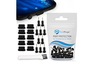 PortPlugs USB-C Dust Plugs & Headphone Jack Protectors for Samsung, Android, MacBooks, Laptops & Tablets – Type-C Charging Ports – Includes Cleaning Brush – Black (10 Pairs)