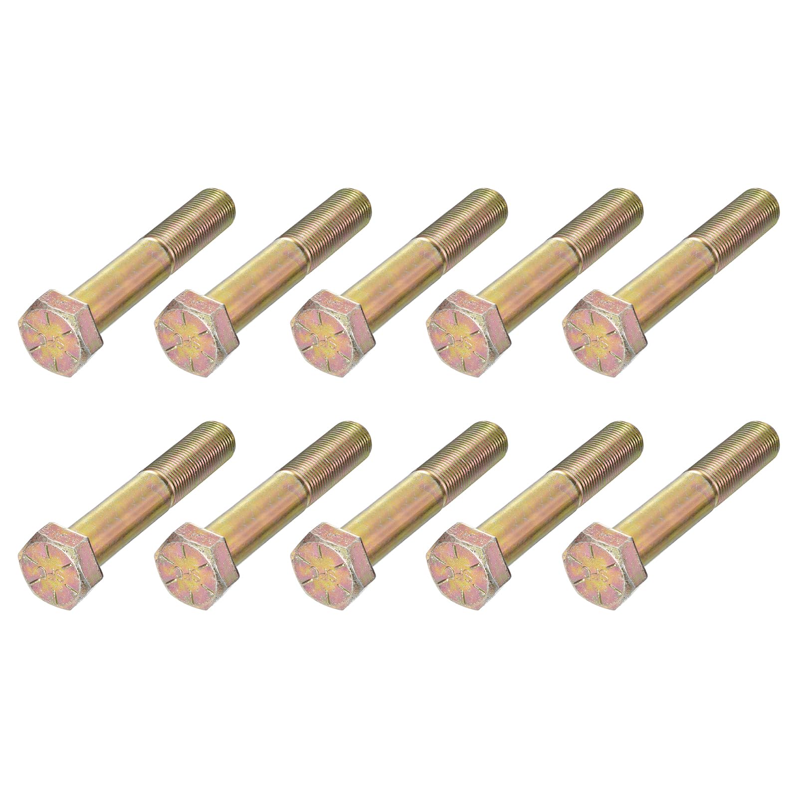 METALLIXITY Hex Bolts (5/8-18x4") 10Pcs, Carbon Steel Zinc Plated Partial Threaded, UNF Fine Thread Hex Head Screw Bolt - for Furniture Repair, Yellow โ image 1