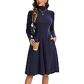 Kormei Women's Long Sleeve Turtleneck Casual Ribbed Knit Loose Tunic Fall Dress A Line Flare Dresses
