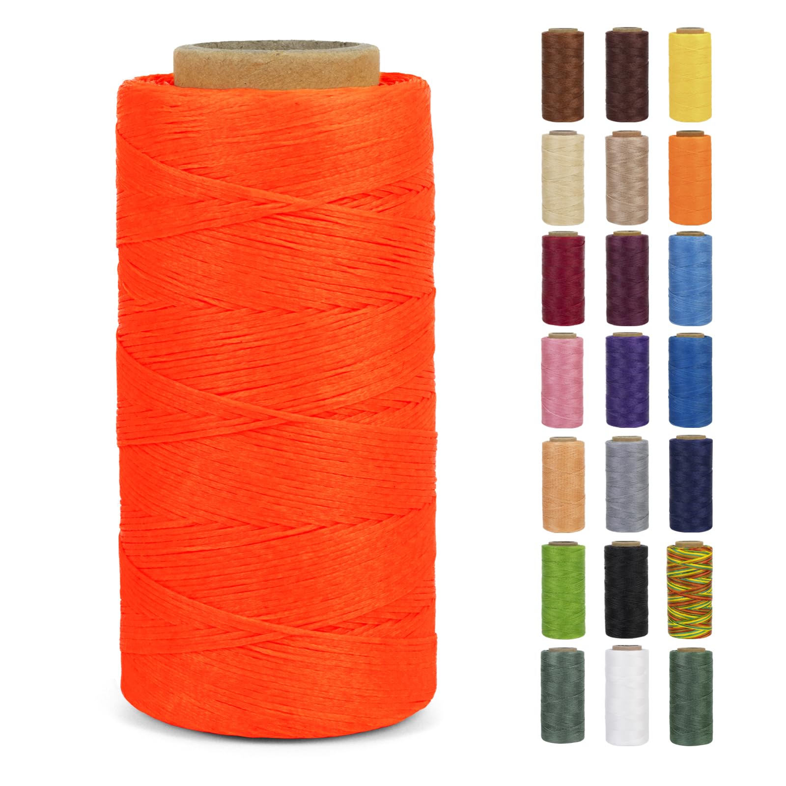LEREATI Waxed Thread, 284 Yards 150D 0.8mm Leather Sewing Thread Flat Waxed Cord, Leather Repair Weave String for Stitching Sewing, Bookbinding, Bracelets, DIY Crafts (Fluorescent Orange)