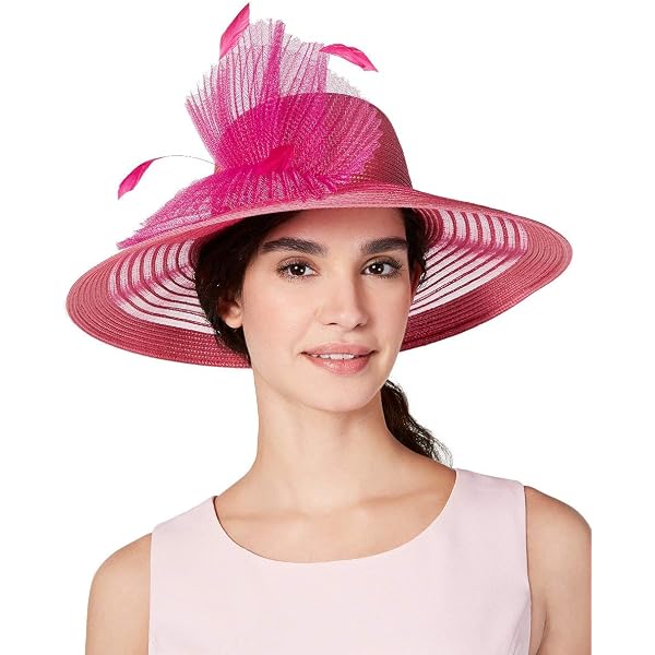August Hat Company Fuchsia Organza Kentucky Derby Church Wedding Wide Brim Hat Wide Brim Kentucky Derby Hat, Ascot Hat for Wedding & Tea  main image 2