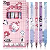 TiaJaMi 5 Pcs Cartoon Ballpoint Pens, Cute Gel Pens, Features a Spring-Loaded Nib Design With a Soft Silicone Protective Sleeve on the Grip Section.
