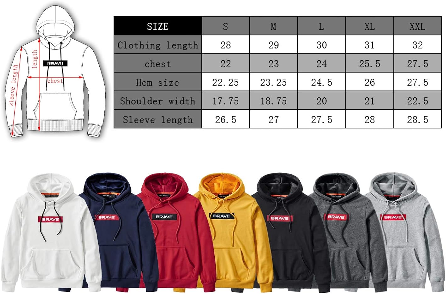 MEET BRAVE Mens Graphic Blend Fleece Hoodie Pullover Plain Classic Casual Hooded Sweatshirt: Clothing