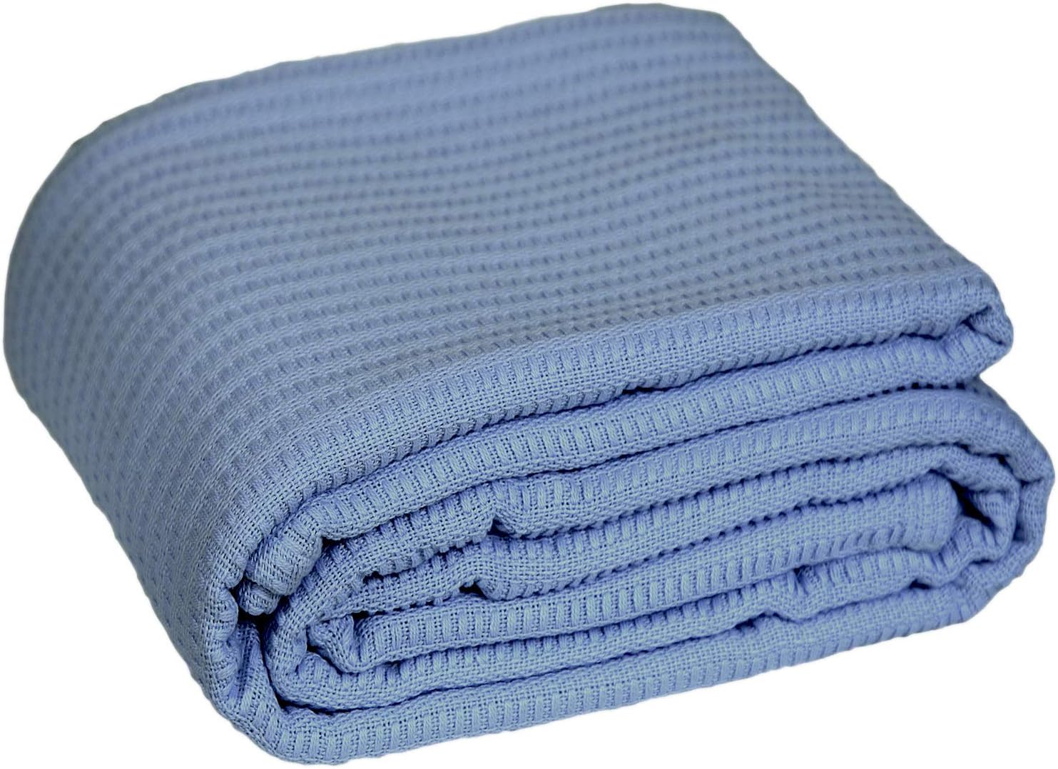 HILLFAIR 100% Certified Organic Cotton Blankets- King Size Bed Blankets- All Season Cotton Blanket- Organic Cotton Bed Blankets- Soft Cozy Multipurpose King Blankets- Blue King Size Blankets: Home & Kitchen