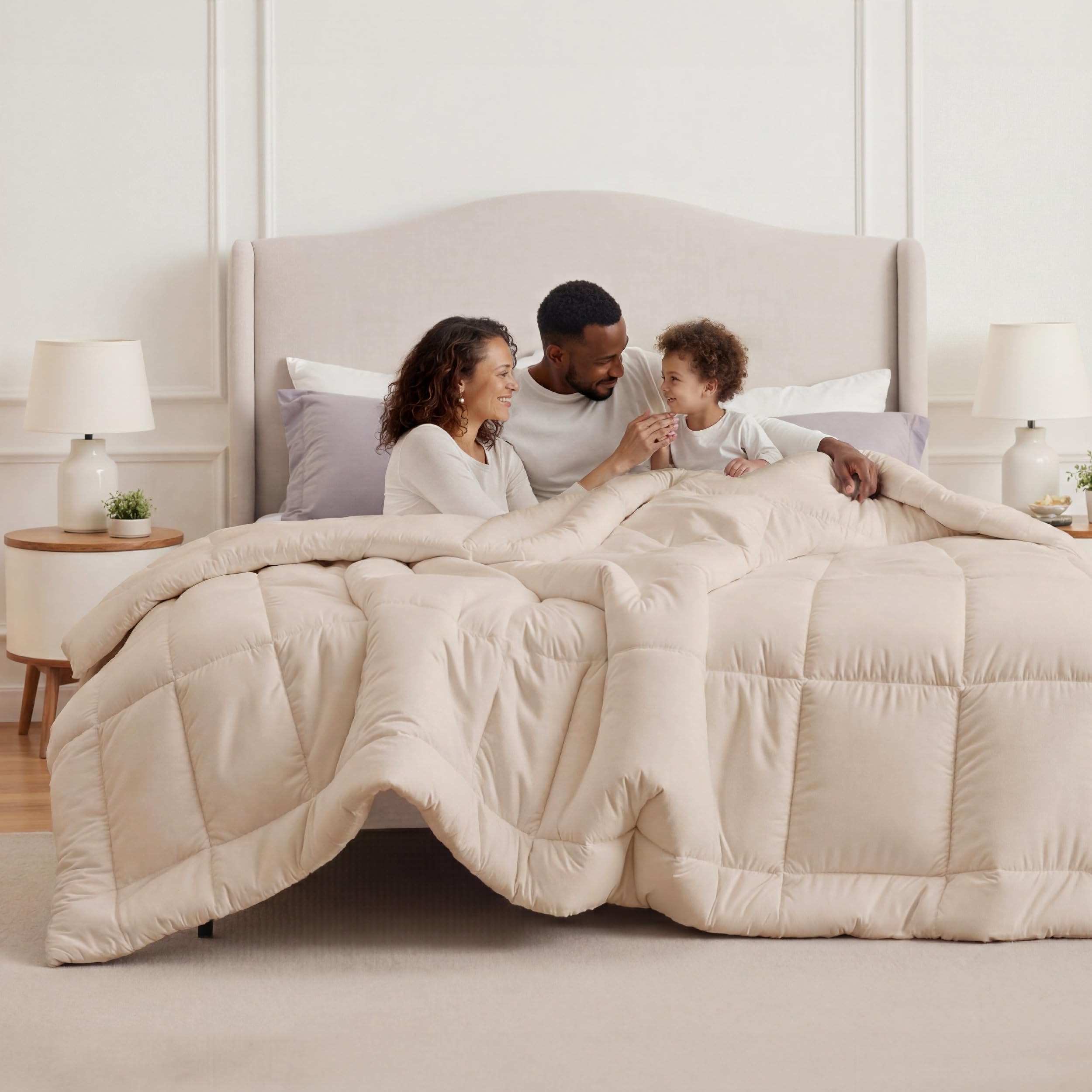 Photo 1 of Bedsure Comforter Duvet Insert - Quilted Comforters Oversized King Size, All Season Duvet, GentleSoft Down Alternative Bedding, with 8 Tabs, Gifts for Women/Men, Beige, Oversized King 116 x 98 Inches