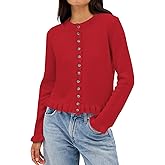 Balimtoy Womens Cropped Ruffle Cardigan Lightweight Crewneck Long Sleeve Button Down Cotton Fall Sweaters Cute Knit Top
