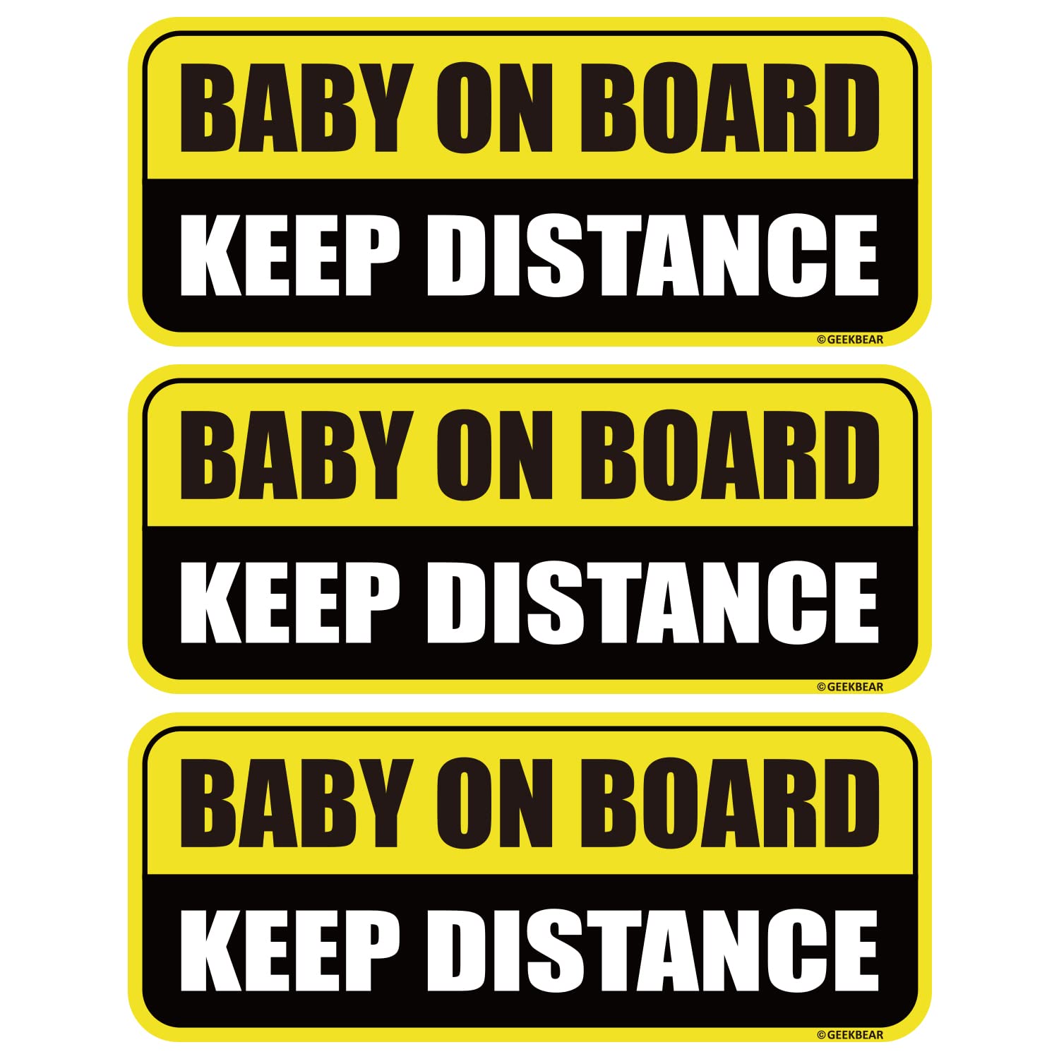 GEEKBEAR Baby on Board Car Magnet (3 Pack) - Rectangular Shape, 8.7 x 3.6 inch (Yellow/Black) — image 1