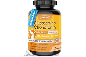 ZEBORA Glucosamine Chondroitin, Joint Supplements for Women/Men, with MSM, Turmeric, Joint Support Supplement, Shellfish-Free, 120 Capsules