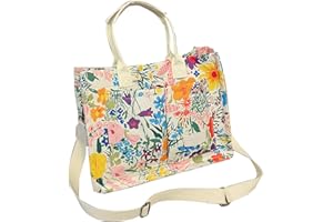 MCUVAEC Cherry Tote Bag for Women Canvas Patched Purse Cute Shoulder Bag Multi-Pocket Satchel Handbag for work travel