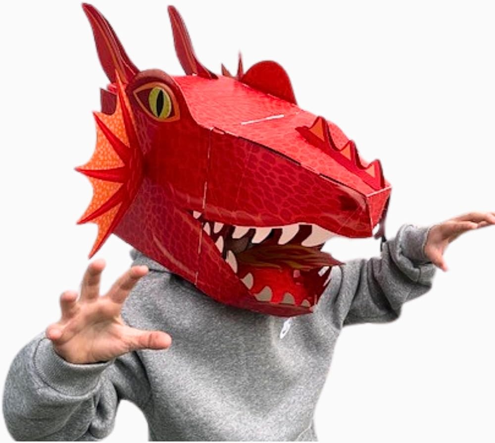 Fiesta Crafts Red Dragon 3D Mask Craft Kit for Kids & Adults - Easy Assemble