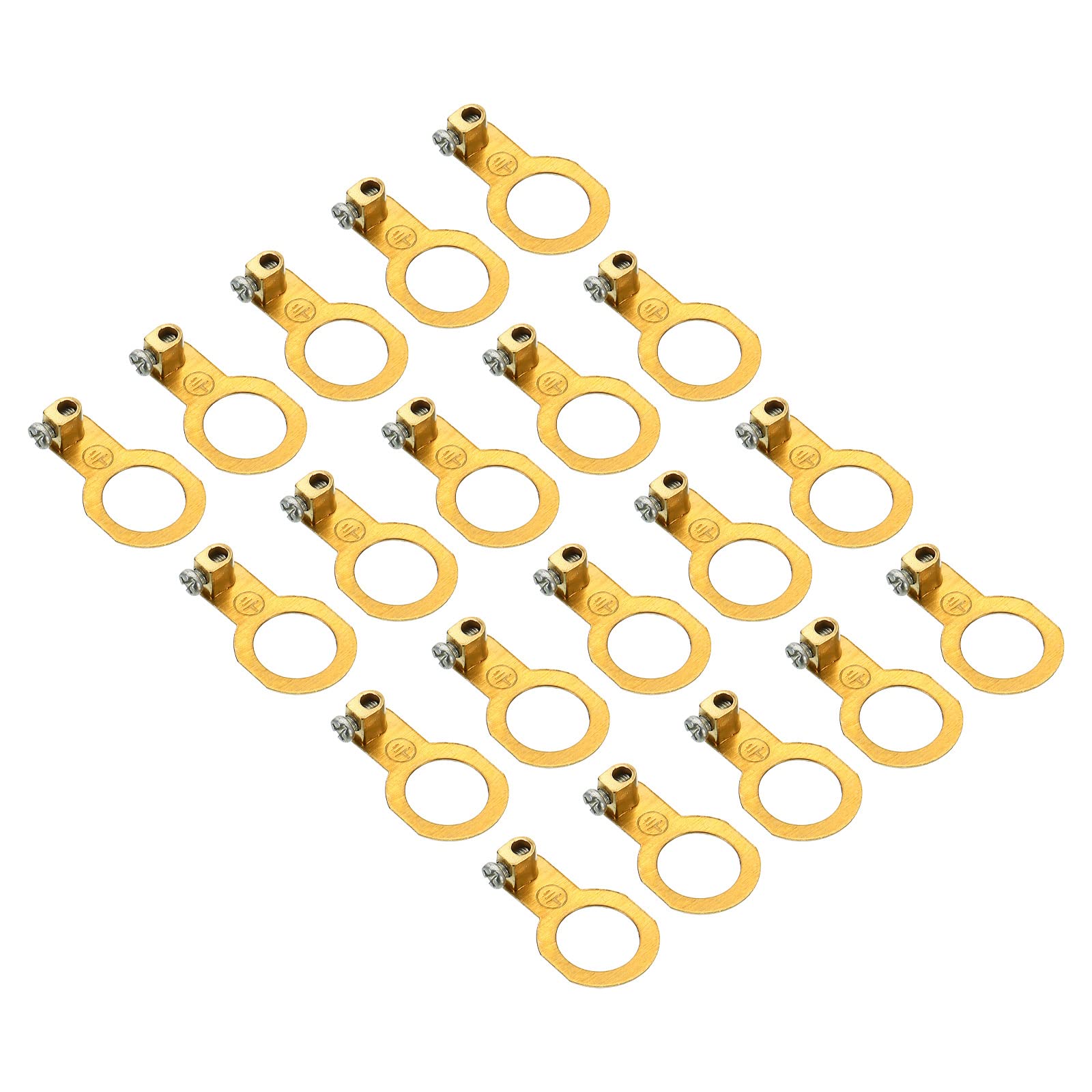 PATIKIL Terminal Ring, 20 Pack Copper Screw Style Ground Terminal Wire Connector Ground Wire Lugs with End Screw Stopper, Gold Tone