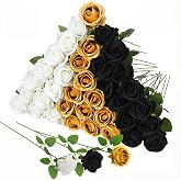Hoemwarm 36 Pcs Velvet Texture Black, Gold, White Artificial Flowers Bridal Bouquet