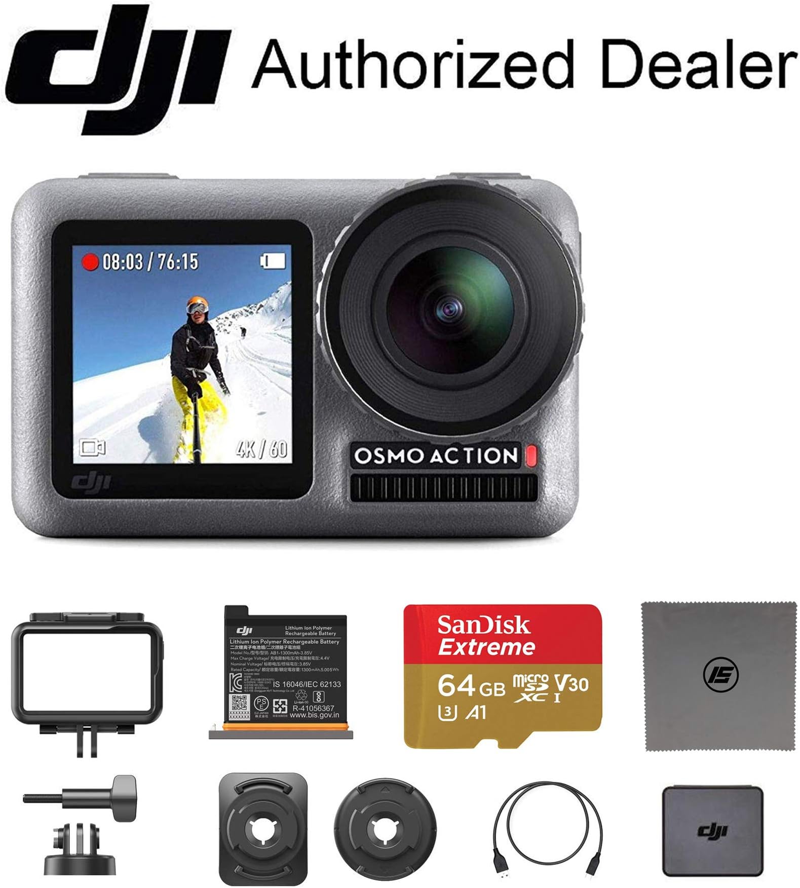 DJI OSMO Action – Dual Touch Display Waterproof Digital Action Camera with 4K HD Video 12MP Photos Live Streaming Stabilization (64GB Memory)