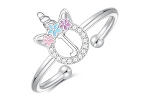 POSHJEW Initial Rings for Teen Girls,14K Gold/White Gold/Rose Gold Plated Adjustable Unicorn Initial Rings for Girls Cute Unicorn Alphabet Letter Rings for Teen Girls Initial Rings for Teen Girl Gifts