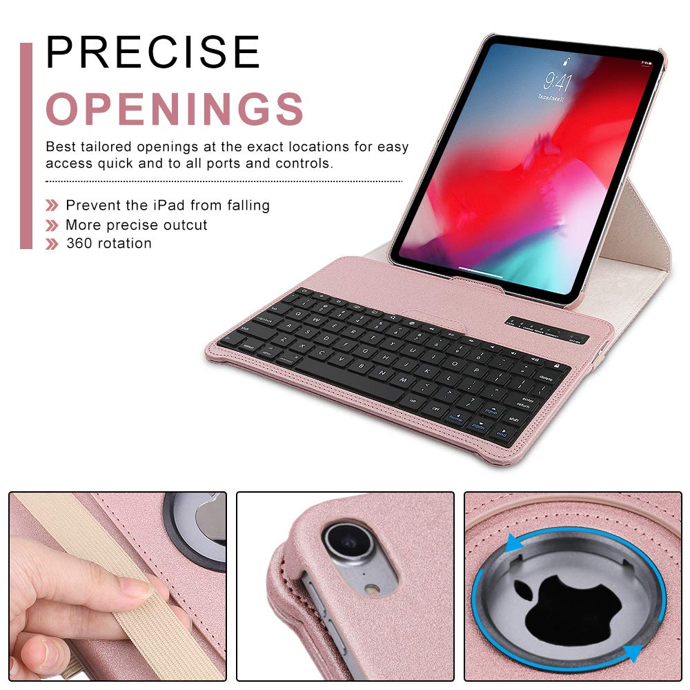 Keyboard Case iPad Pro 11 inch (A1980, A2013, A1934) [Support Apple Pencil Charging], 360 Rotating, Detachable Keyboard, PU Leather Stand, iPad Pro 11 Keyboard Case, (Rose Gold, 11 inch)