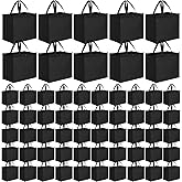 Zhehao 60 Pcs Reusable Grocery Bags Bulk Large Foldable Shopping Tote Bags Non Woven with Handle and Plastic Button(Black)