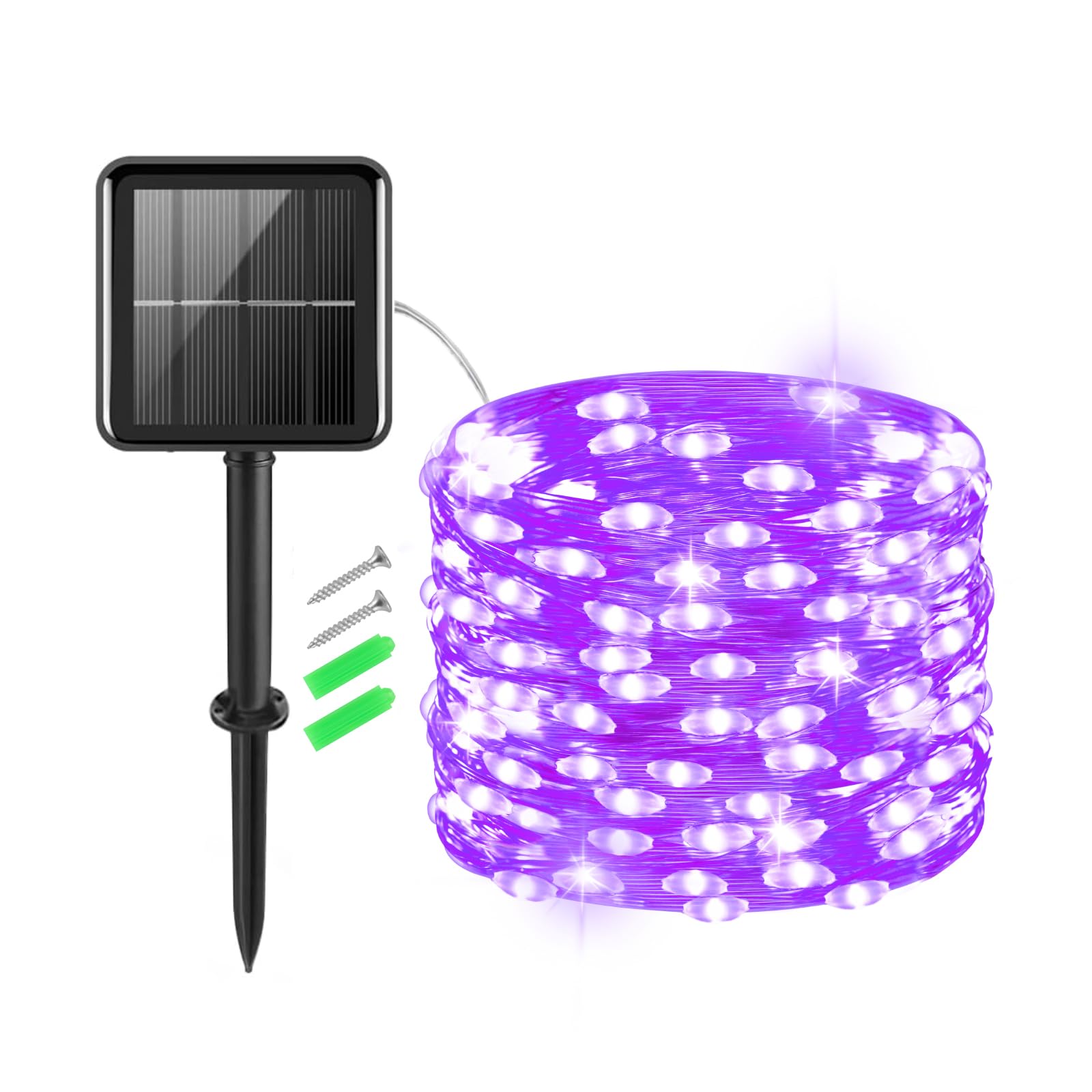 Gcstnn Outdoor Solar Lights, 5M 50 LED Solar Fairy Lights Copper Wire 8 Modes, Waterproof String Lights for Garden, Christmas Tree, Yard, Bedroom, Gate Indoor/Outside Decorations(Purple)