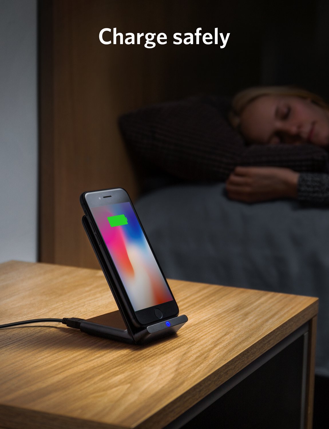 Anker Wireless Charger, Qi-Certified Wireless Charging Stand for iPhone X, iPhone 8/8 Plus, Samsung Galaxy S9/S9+/S8/S8+/S7/Note 8, and More, PowerPort Wireless 5 Stand (No AC Adapter)