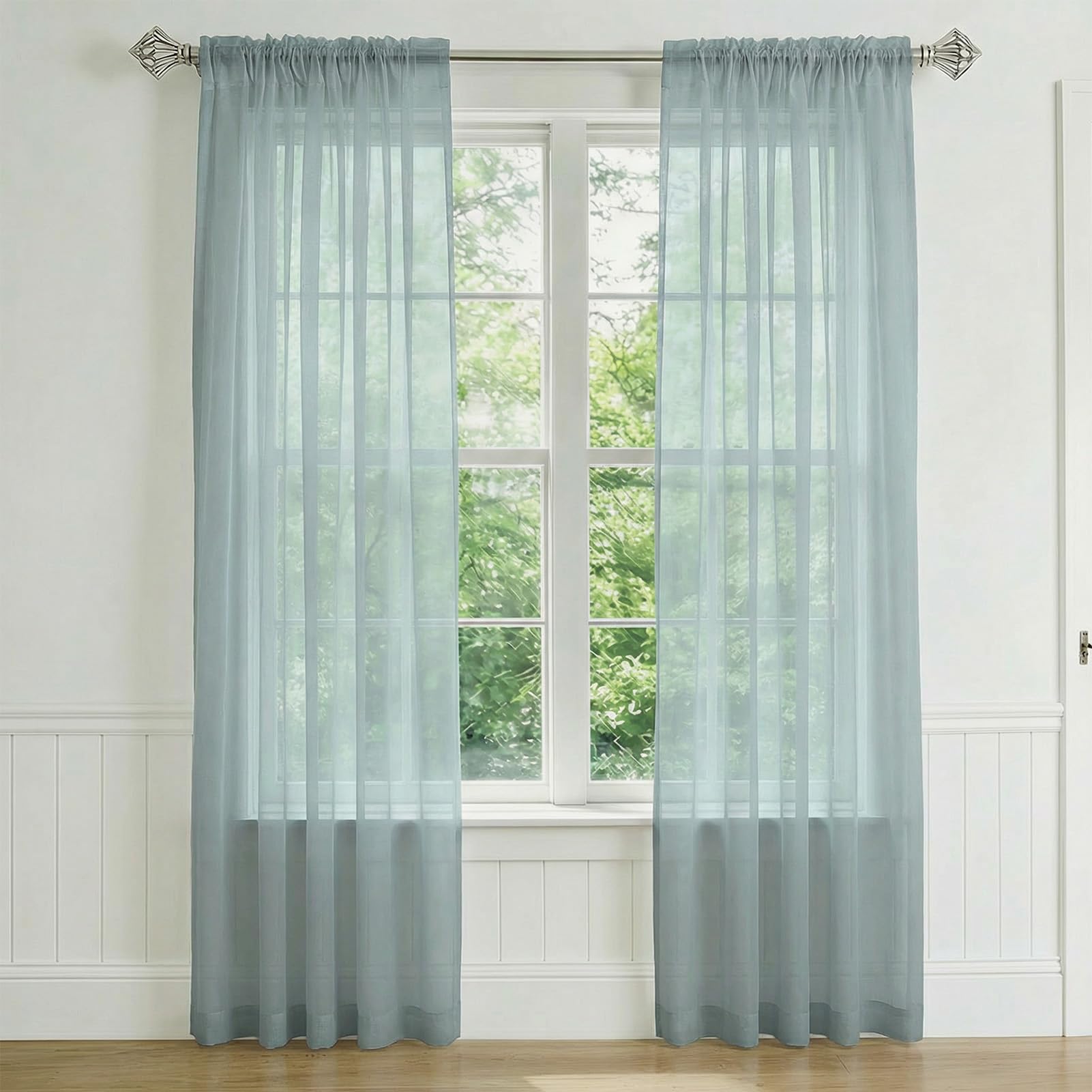 NAKIHOUSE Voile Curtain, 2 Panels Net Curtains for Windows 96 Drop, Elegant Slot Top Sheer Curtains, Light Filtering Blue Grey Voile Curtains for Living Room, Breathable & Graceful Window Drapes