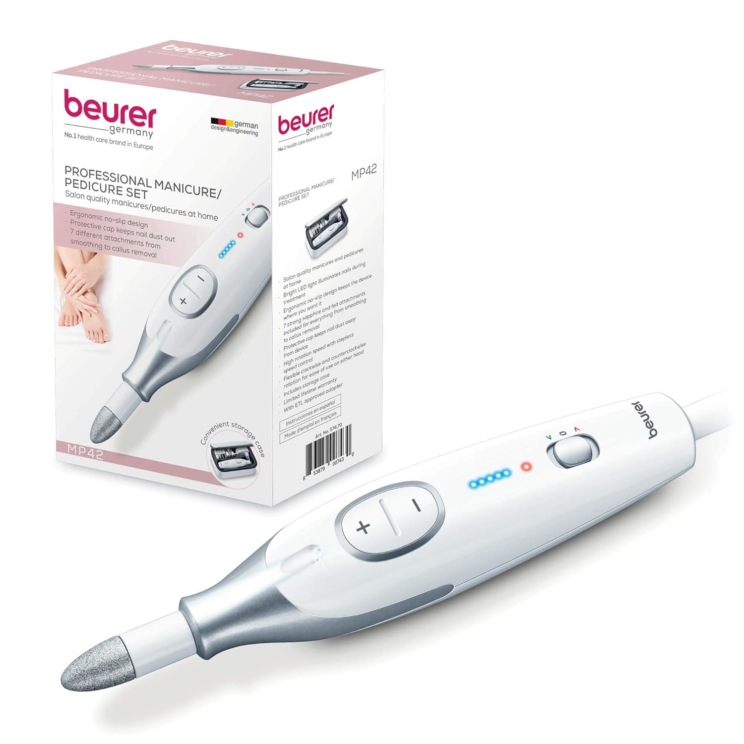 Beurer MP42 11-piece Professional Manicure & Pedicure Nail Drill Kit | 7 Attachm./Variable Speeds | Electric Nail File Set, Nails Care Tools, For Foot/Hand | Storage Case: Beauty