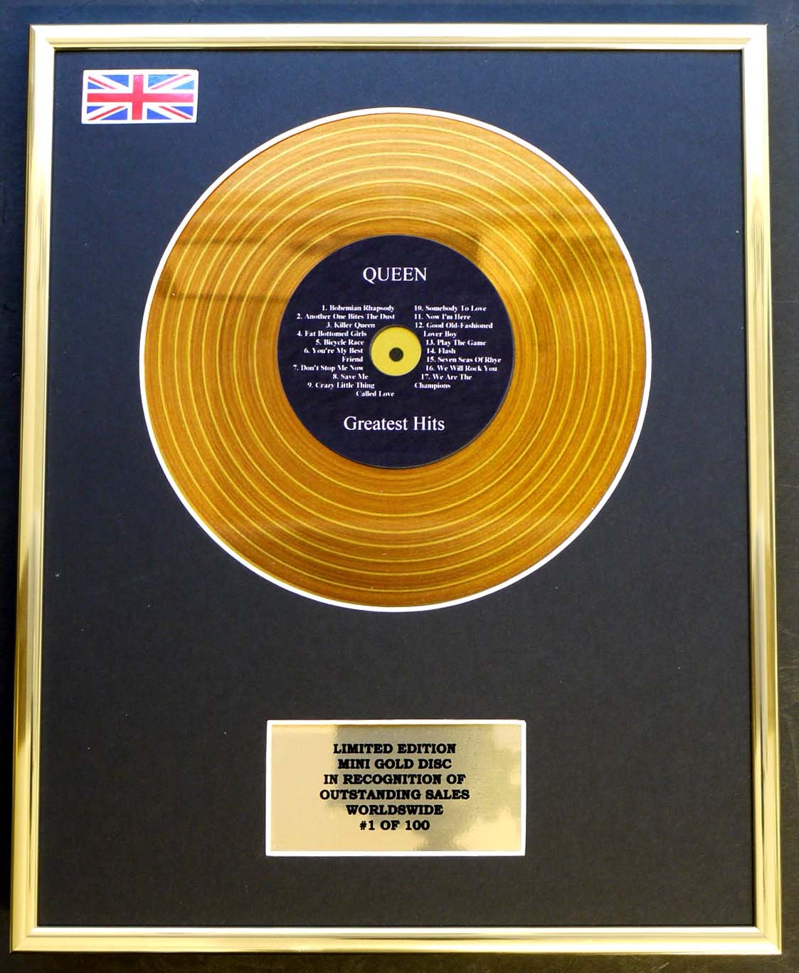 QUEEN/MINI GOLD DISC DISPLAY/LIMITED EDITION/COA/GREATEST HITS