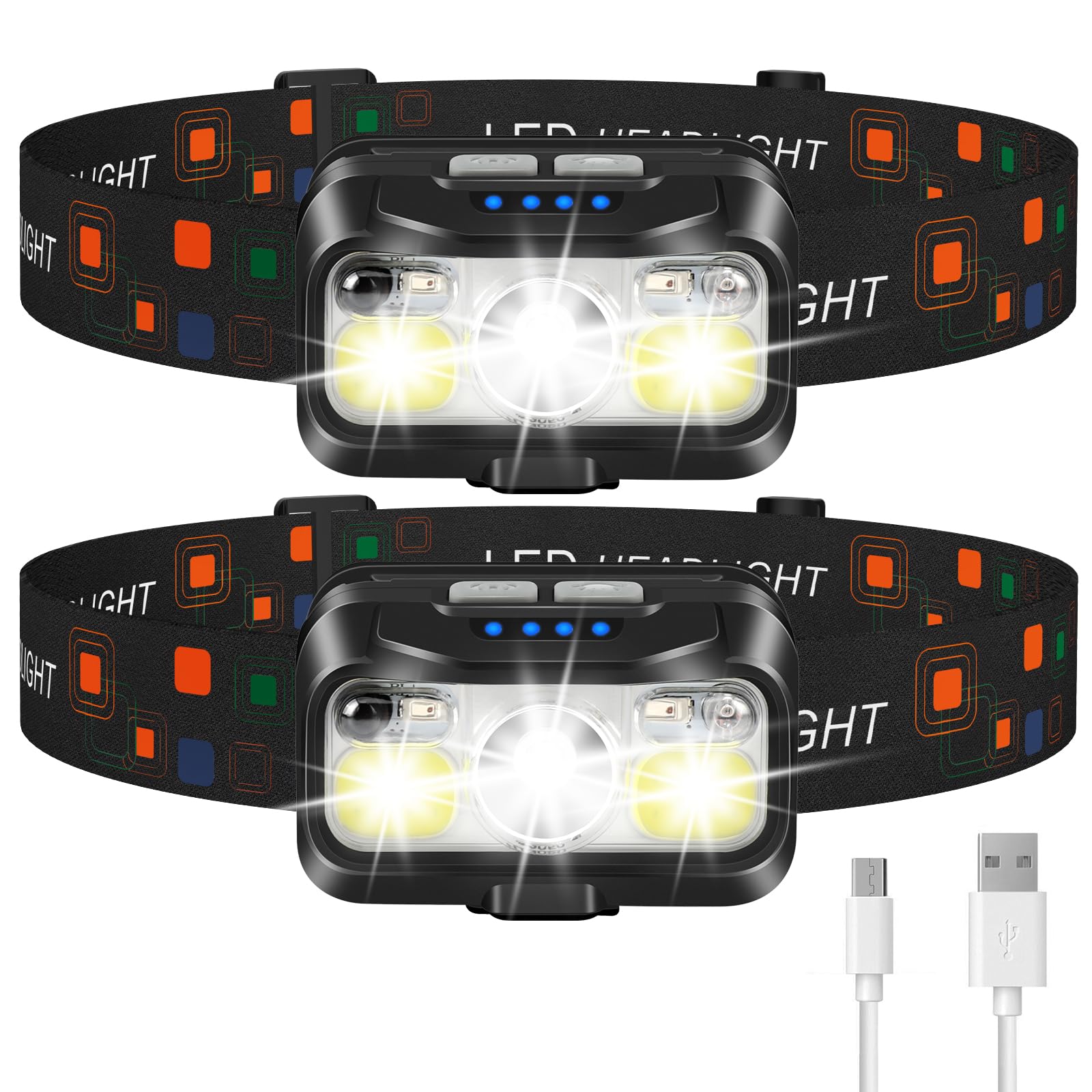 Lampe Frontale Rechargeable LED - Capteur De Mouvement, étanche IPX4 - Batterie 800mAh Type-C - Pour Randonnée, Camping, Course