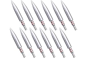 MOLFUJ 12pcs Archery Arrow Tips 100/125/150/200 Grain Field Tips 5/16 Inch, Stainless Steel Screw in Bullet Points, Archery Target Crossbow Practice Tip for Recurve Bow, Compound Bow, Hunting Bow