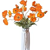 Kainonnan Artificial Flowers 5Pcs Poppies Flowers Artificial Silk Flowers for Home Office Wedding Outdoor Decor (Orange)