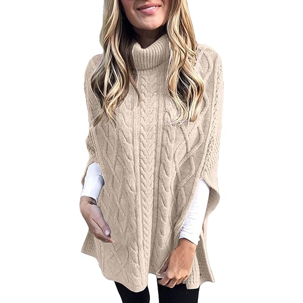 ZYXTIM Women Turtleneck Poncho Sweater Chunky Warm Cable Knit Cape