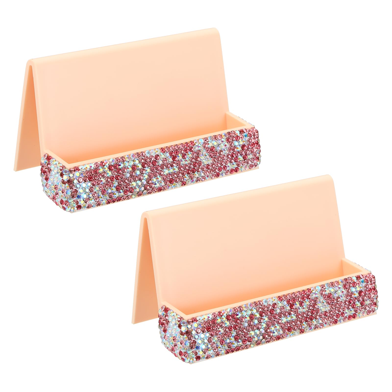 PATIKIL Business Card Holder for Desk, 2 Pack Rhinestone Business Card Holders Crystal Card Stand Organizer Cards Display for Office Exhibition, Pink