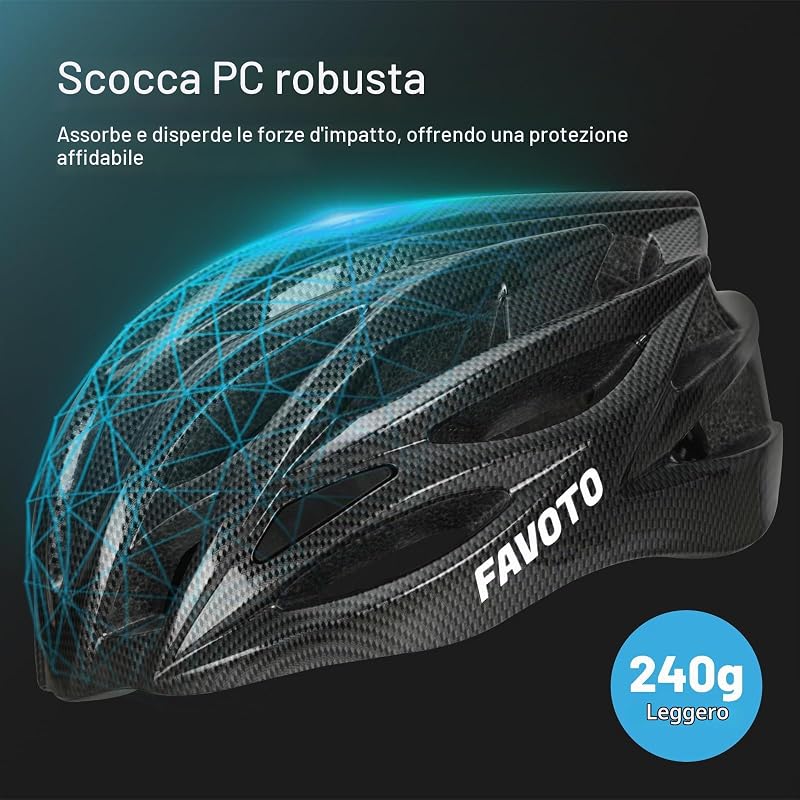 Casco Bici Adulti, Leggero Traspirante Uomo, Carbonio M