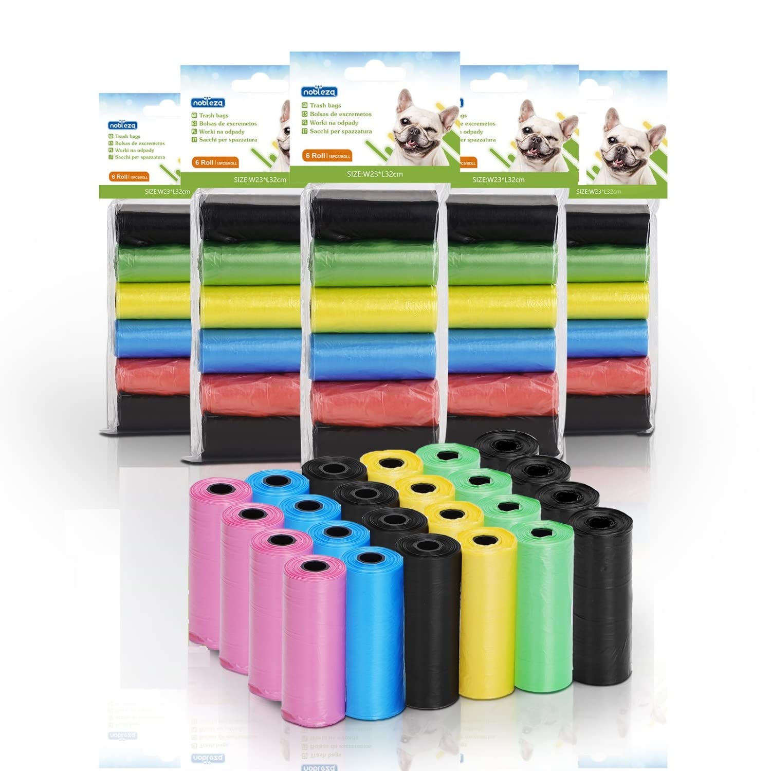 Nobleza - 1080-Count Dog Poo Bags Large Pet Waste Bags Leak-proof Unscented Pick Up Poo Bag 72 Rolls, Colour Yellow Pink Blue Green Black