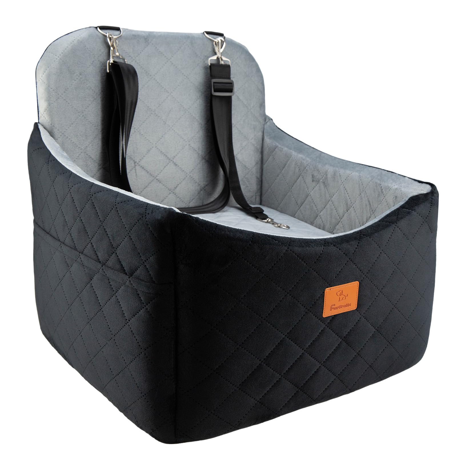 Photo 1 of Dog Car Seats for Small/Medium Dogs, FurFrolic Memory Foam Dog Booster Seat for Small Dogs up to 35 lbs, Travel Pet Car Seat with Washable Detachable Cover, Storage Pockets, 2 Safety Belts, Black Gray