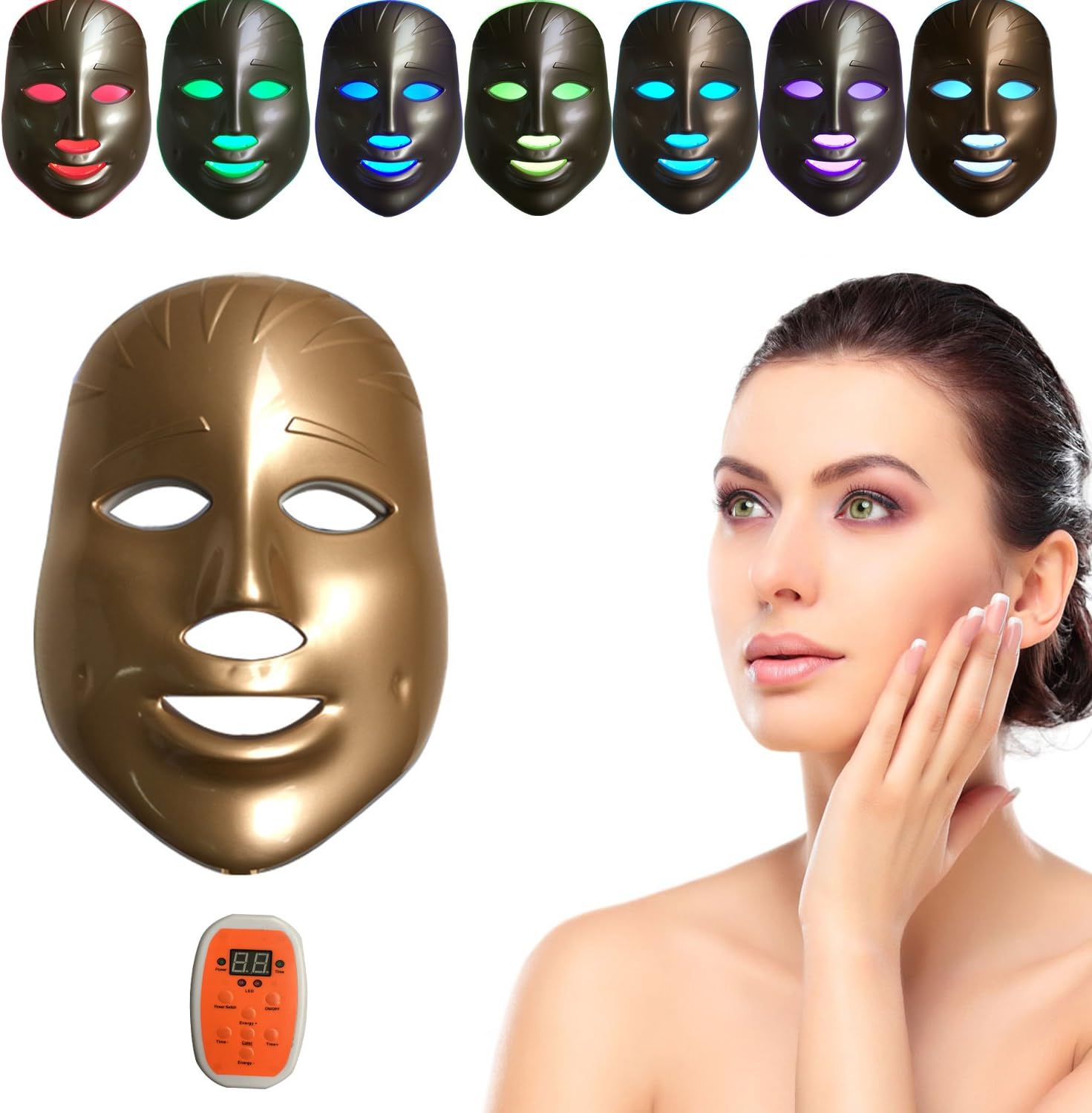 MINCHEDA LED Photon Therapy 7 Colors Light Treatment Facial Beauty Skin Care Rejuvenation Phototherapy Mask Beauty Face Care Anti-Aging Real Mask Beauty Mask Self Skin Care Device