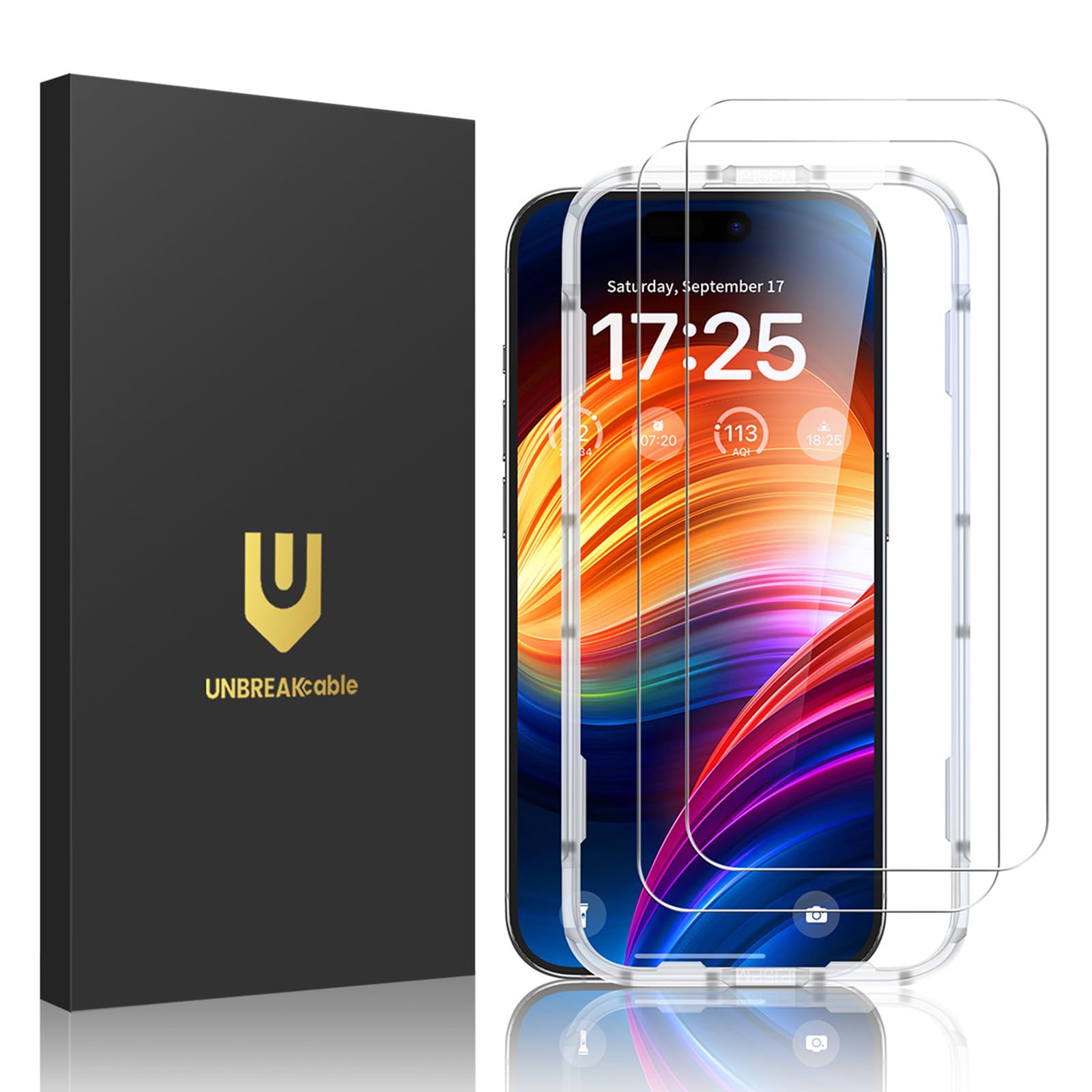 Photo 1 of UNBREAKcable 2-Pack Screen Protector for iPhone 15/16, Double Shatterproof Tempered Glass [Easy Installation Frame] [9H Hardness] [99.99% HD Clear] [Case Friendly] for Apple iPhone 16/15 6.1 inch