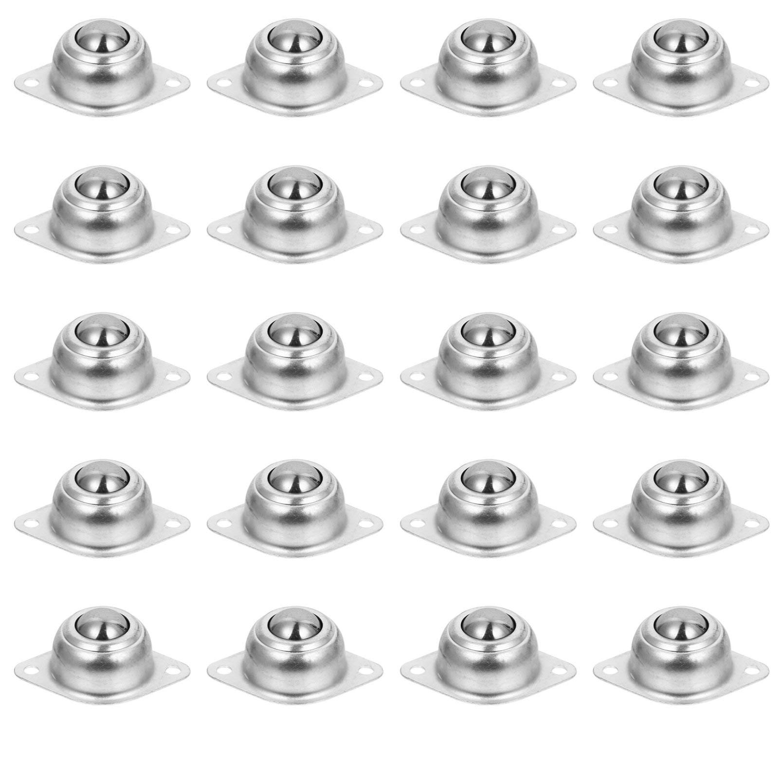 Balacoo 20 Pcs- 1. 88 inch Roller Ball Transfer Bearing, Flange Mounted Carbon Steel Round Unit Universal Rotation Casters for Conveyor, Stand, Transmission, Load 400 lbs, Silver, 4.8X3.2cm