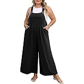 OLRIK Plus Size Jumpsuit for Women Wide Leg Adjustable Straps Overalls Loose Fit Romper with Pockets Spring Summer