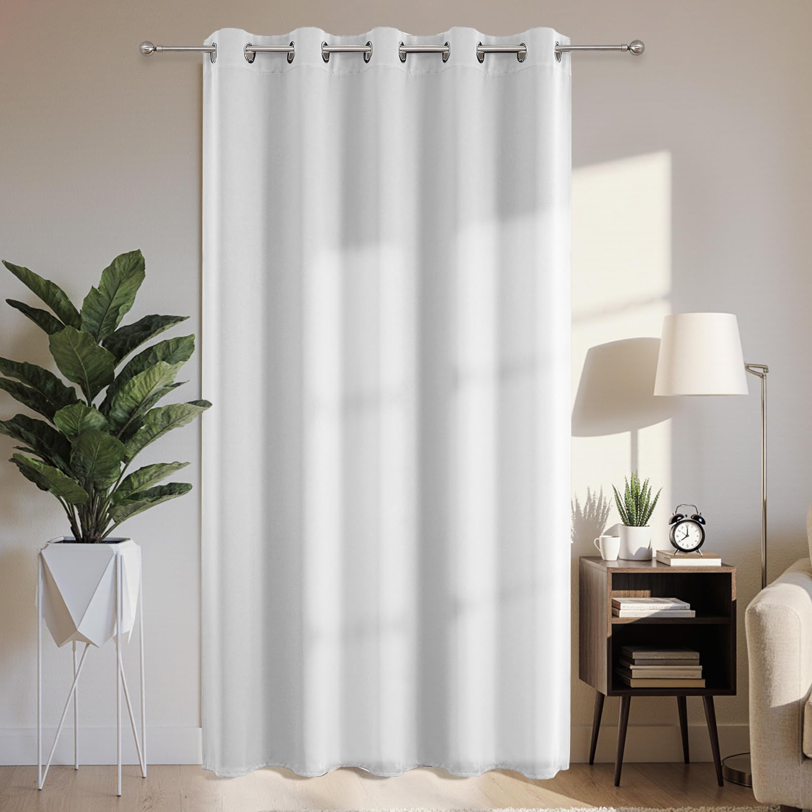 Joydeco Blackout Patio Sliding Door Curtains 90 Inches Long, Grommet Privacy Room Divider Curtains, Extra Wide Thermal Blackout Drapes for Bedroom Living Room (Greyish White, 70Wx90L, 1 Panel) Image