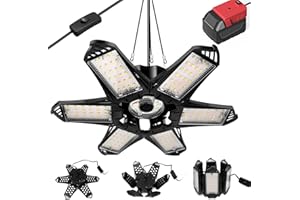 LIVOWALNY LED Work Light Compatible with Milwaukee 18V Battery, 68W 6800LM LED Garage Flood Lights with 6+1 Deformable Panels, Battery Powered Pendant Ceiling Light for Shed Workshop Garage Home