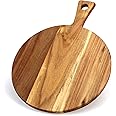 Best Acacia Wood Cutting Board with Handle Wooden Chopping Board Countertop Round Cutting Board for Meat Bread Board
