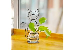 Joyathome Desktop Glass Planter Vase Holder, Metal Cat Plant Terrarium Stand for Plants Creative Decorations for Home Patio Lawn Garden