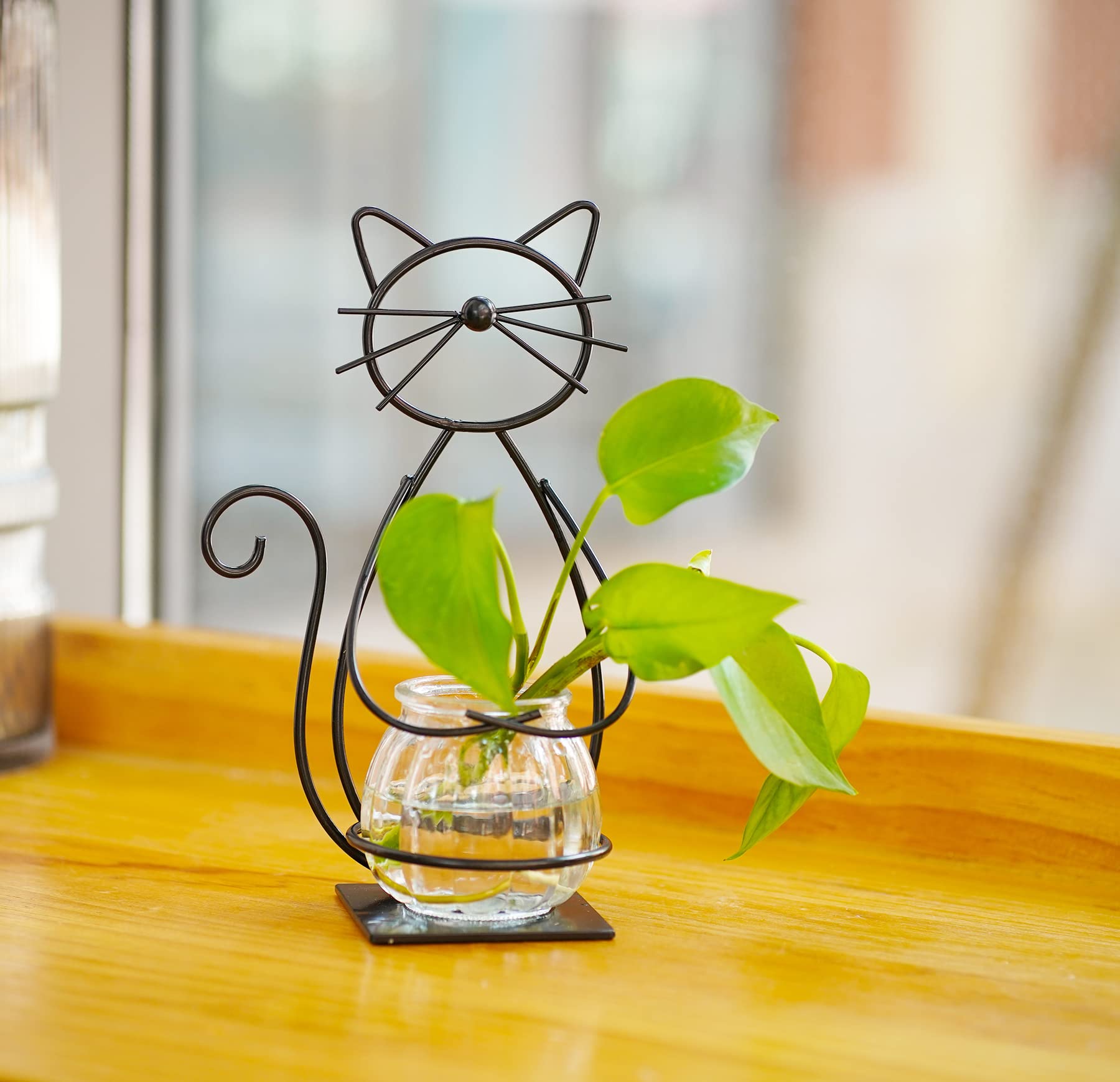 Photo 1 of Joyathome Desktop Glass Planter Vase Holder, Metal Cat Plant Terrarium Stand for Plants Creative Decorations for Home Patio Lawn Garden