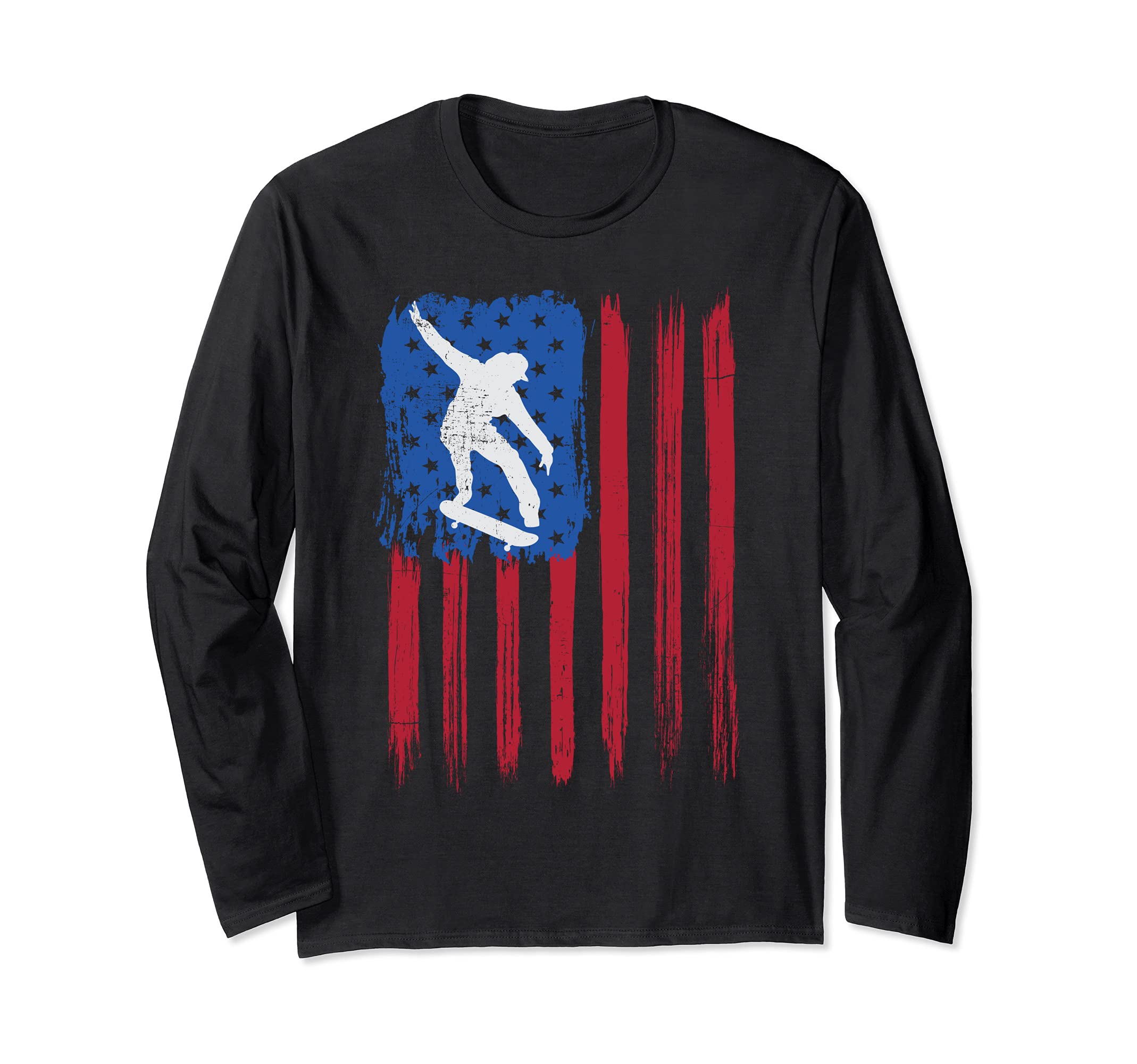 Skateboard American Flag Skate Skateboarding Skateboarder Long Sleeve T-Shirt