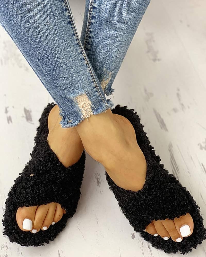 fluffy crisscross sandals