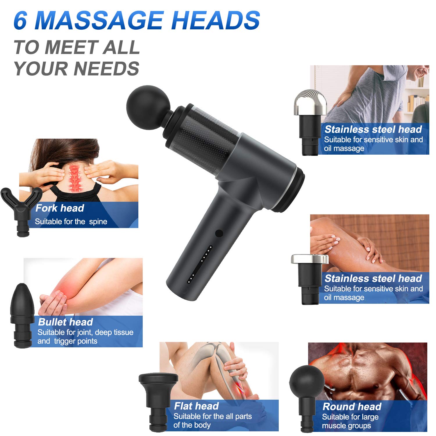 ChampionGun Super Quiet Massage Gun Deep Tissue Percussion Muscle Massager for Pain Relief, Handheld Vibration Cordless Body Massage Device with 6 Massage Heads & Portable Case (Black)