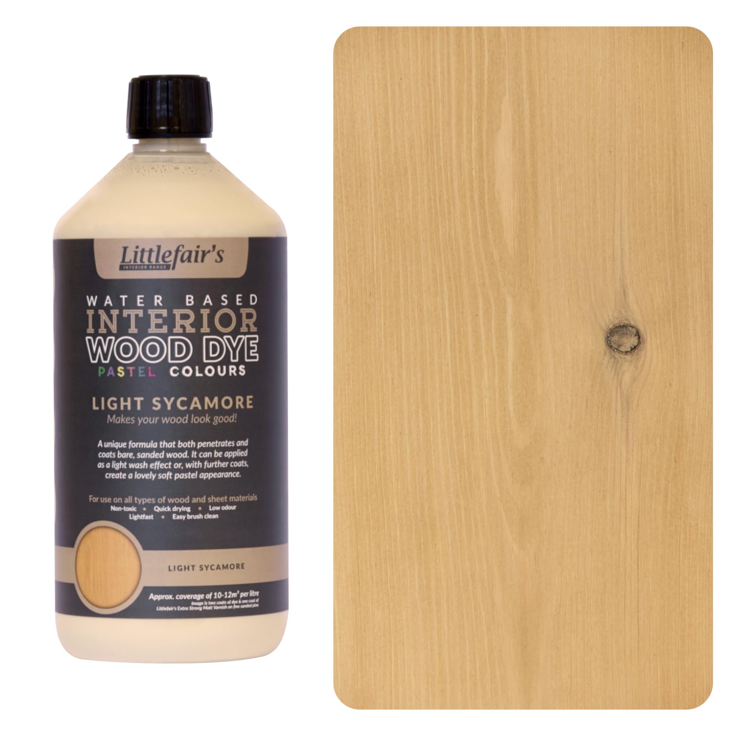 Littlefair's Wood Stain Water-Based - (Light Sycamore) – Non-Toxic, Eco-Friendly & Quick Drying - Easy-to-Apply, Concentrated Formula for All Wood Types – 1 LTR