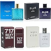 AFLUXE Cologne for Men Set 4 Combo Sets(717SexyM/BlueD Paris/AQUA CEO/Versatile) Eau De Parfume/Toilette Natural Spray Each 100ML Men Perfume Long Lasting Fragrance for Daily Use
