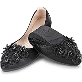 KUNWFNIX Women Ballet Flats Rhinestone Wedding Ballerina Shoes Foldable Sparkly Comfort Slip on Flat Shoes