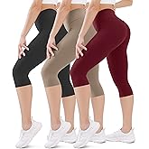 FEYHAY 3 Pack Capri Leggings for Women - High Waisted Yoga Pants with Pockets Workout Running Cycling