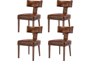RIVOVA Set of 4 PU Leather Upholstered Side Chairs, Modern Kitchen Armless Parson Chairs Solid Wood Dining Chairs, Brown